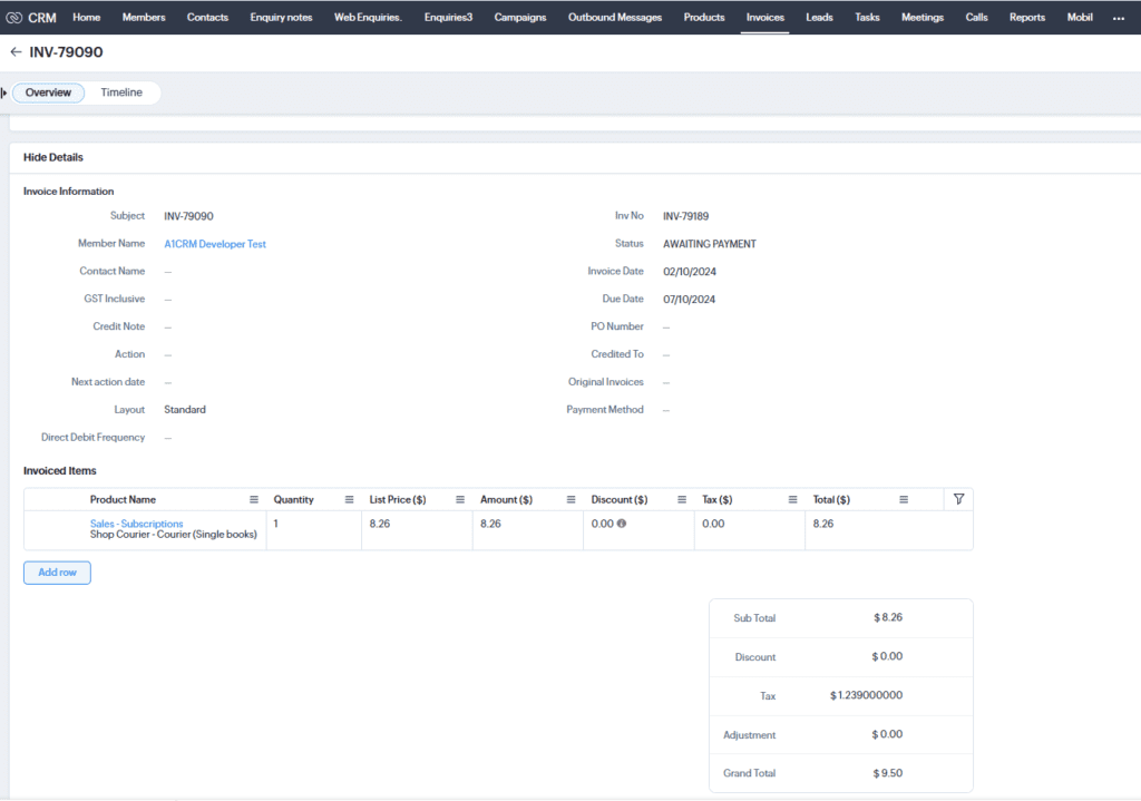 Create Invoice in Zoho CRM